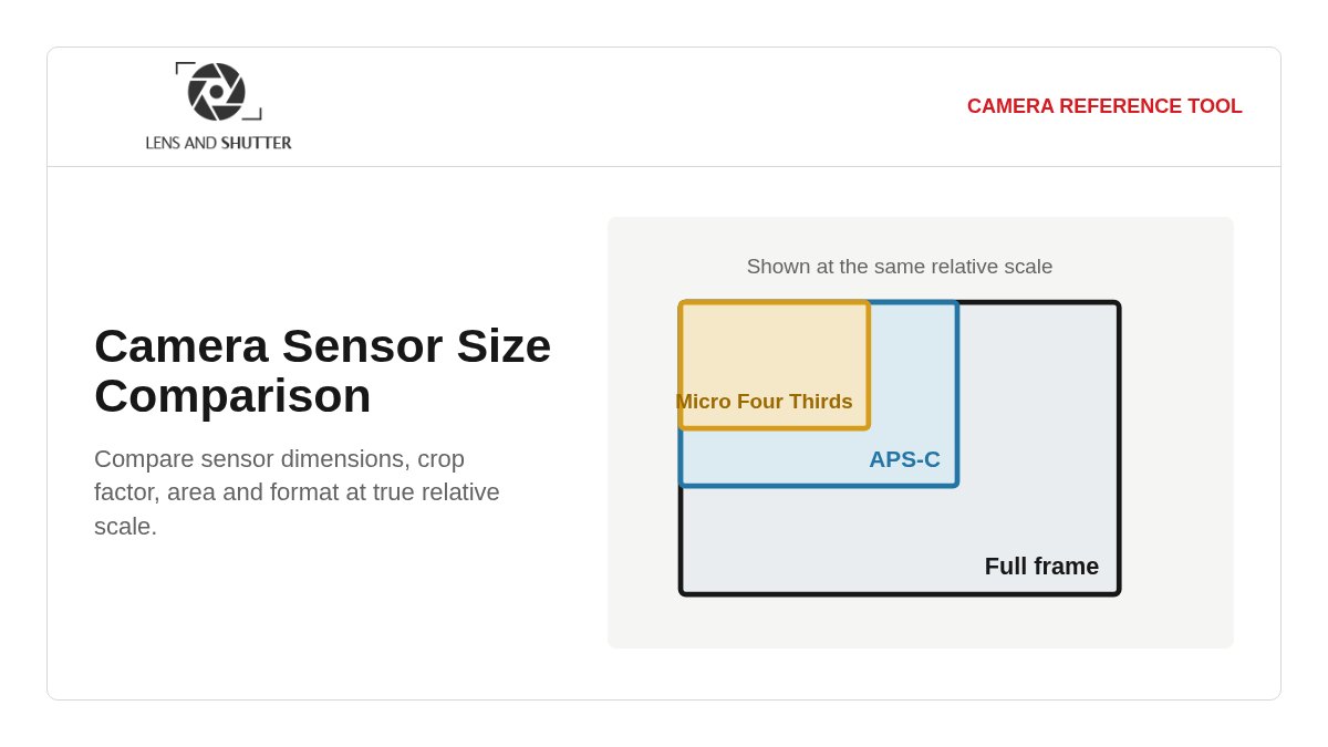 Full-frame, APS-C and Micro Four Thirds camera sensors at the same relative scale