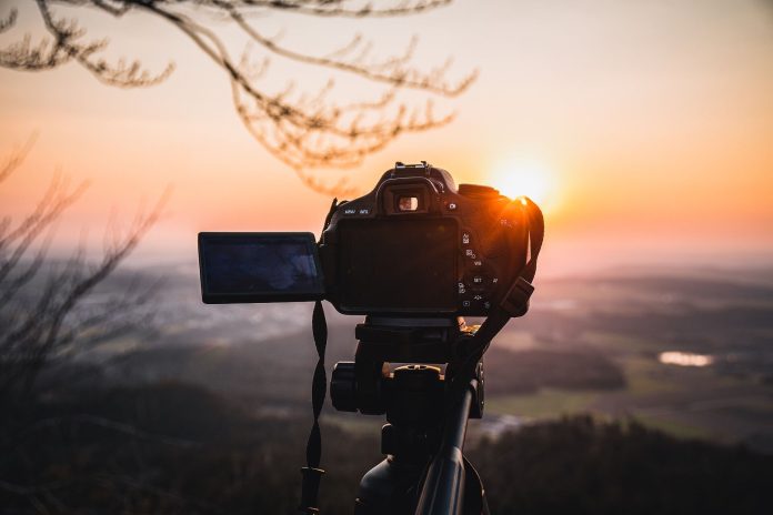 DSLR Camera shooting at sunset on a tripod