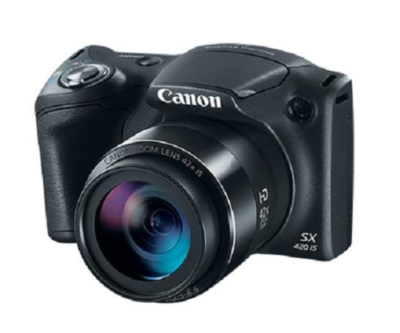 This is an image of a black Powershot SX420 digital camera by Canon.