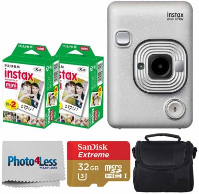 This is an image of an Instax Mini LiPlay camera deluxe bundle kit by Fujifilm. 