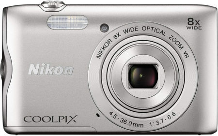 This is an image of Nikon Coolpix A300 20 MP Point & Shoot Digital Camera, Silver