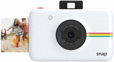 This is an image of a white instant camera by Polaroid for kids.