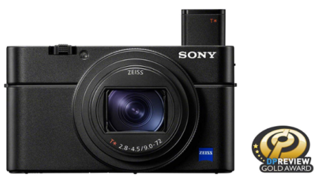 This is an image of sony RX100 digital camera in black color