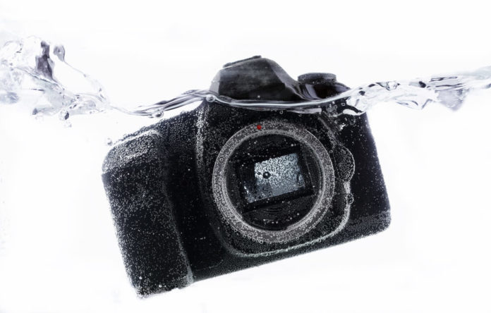 DSLR camera close up under water