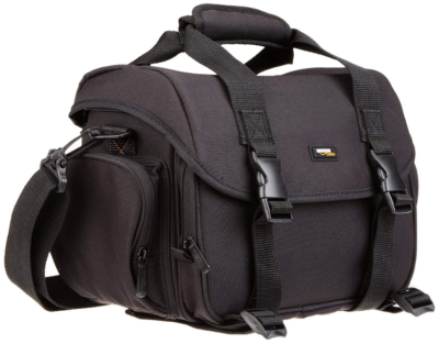 This is an image of AmazonBasic Large Gadget Bag In black color 