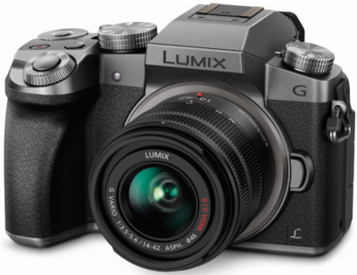 This is an image of panasonic Lumix Mirrorless camera in black and gray colors