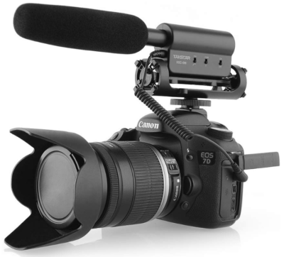 This is an image of microphone for interview and huge cameras by TAKSTAR in black color