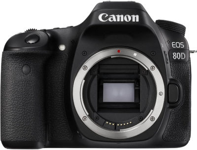 This is an image of Canon Digital SLR Camera Body [EOS 80D] with 24.2 Megapixel (APS-C) CMOS Sensor and Dual Pixel CMOS AF - Black