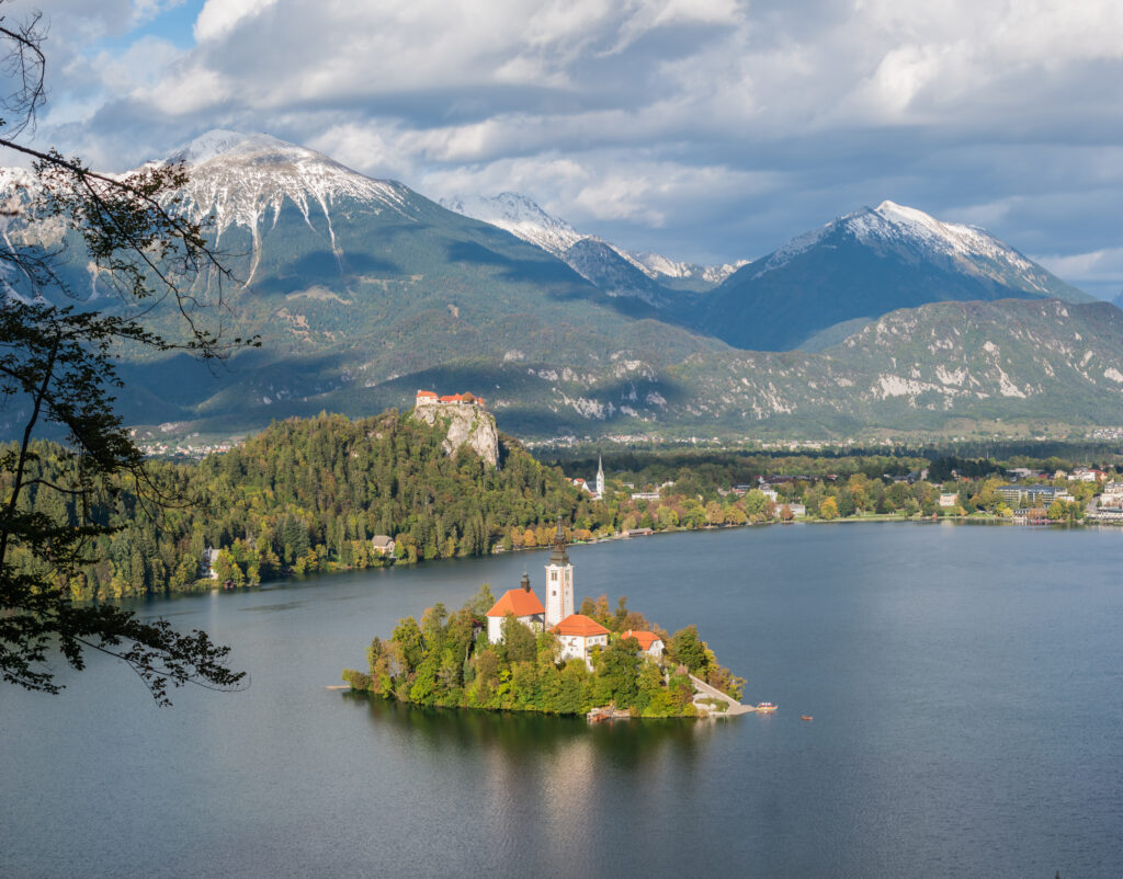 Nikon D3500 sample photo of Bled Island and surrounding mountains