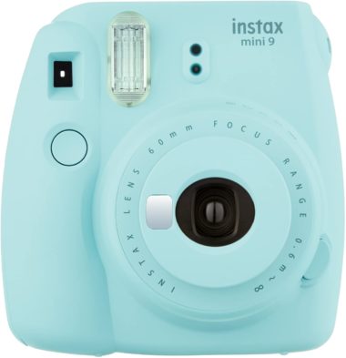 This is an image of a blue Fujifilm Instax 9 camera built-in flash and Fujinon 60mm lens 
