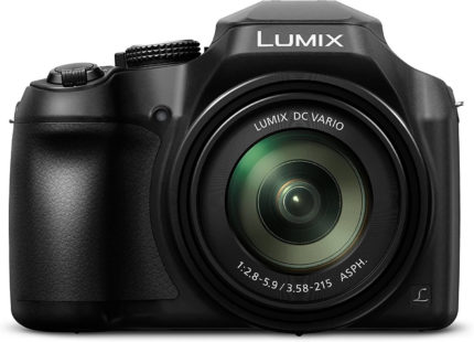 This is an image of a black Panasonic Lumix FZ80 digital camera with 18.1 megapixel sensor and 60x lens