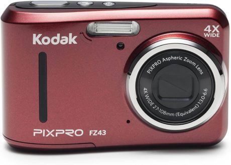 This is an image of a red Kodak PIXPRO FZ43 16.15MP Digital Camera with 4X Optical Zoom