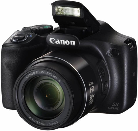 This is an image of a black Canon PowerShot SX530digital camera with 50x optical zoom and 16 megapixel sensor