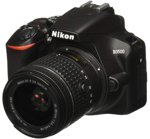 This is an image of a black Nikon D3500 digital camera with 18-55mm lens