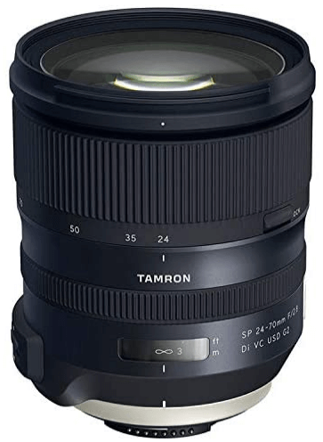 This is an image of black Tamron 24-70mm camera lens for nikon cameras