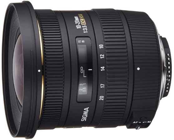 This is an image of black Sigma 10-20mm Wide Angle Lens for nikon cameras