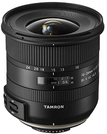 This is an image of black Tamron 10-24mm Wide Angle camera Lens for nikon cameras