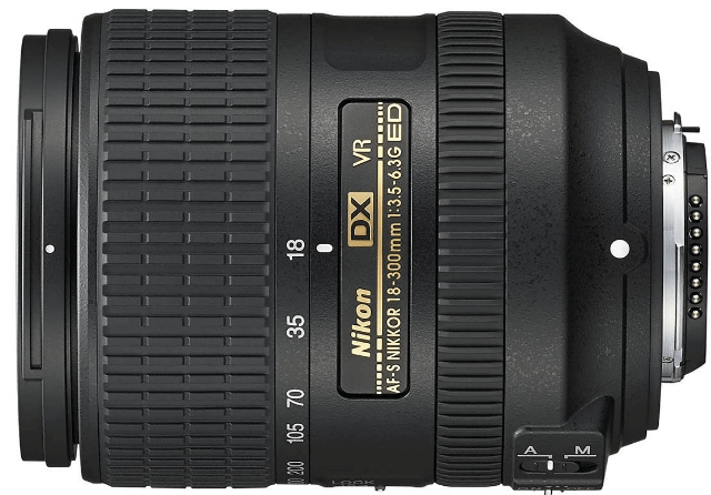 This is an image of a black Nikon DX 35mm camera lens for nikon camera