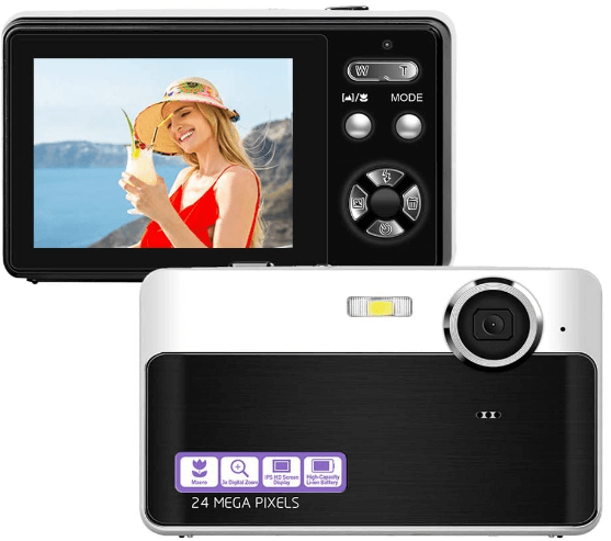 This is an image of a silver HD Digital Camera with 2.7 inch LCD, 24 MP and 8x zoom
