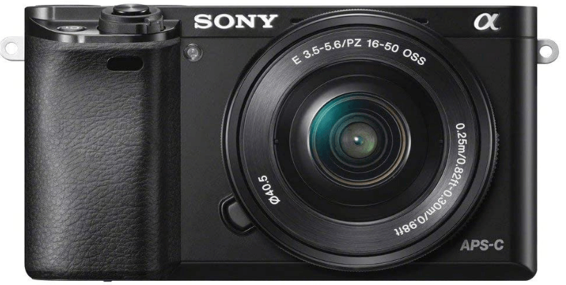 This is an image of a black Sony Alpha a6000 Mirrorless Digital Camera with 24.3MP sensor, 3.0-Inch LCD and 16-50mm Power Zoom Lens