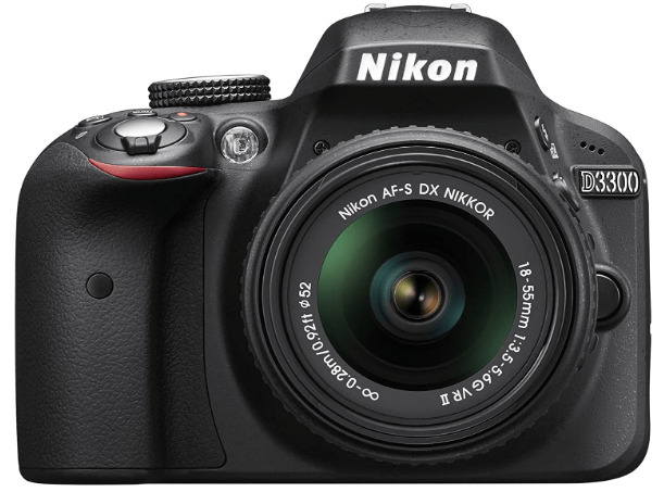 This is an image of a black Nikon D3300 camera with 24 megapixel C sensor and 3 inch LCD