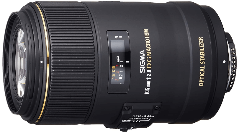 This is an image of black Sigma 105mm camera lens