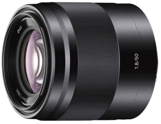 This is an image of a black Sony - E 50mm camera lens for sony a6500 camera 