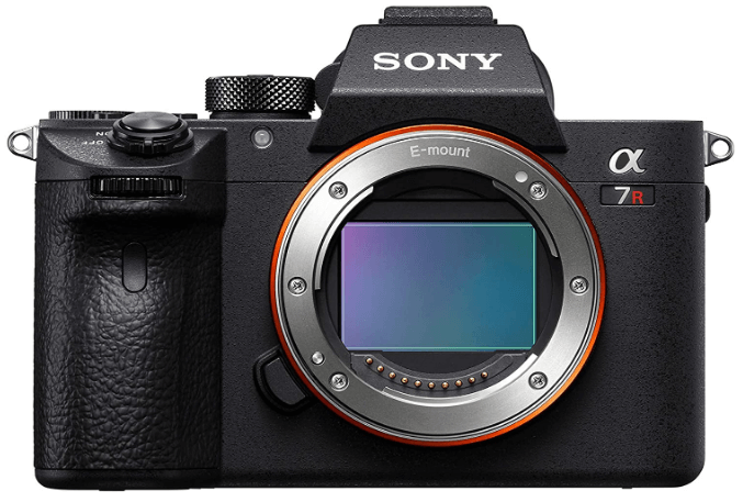 This is an image of a black Sony a7R III Mirrorless Camera with 42.4MP Full Frame High Resolution, 4K HDR Video and 3" LCD Screen