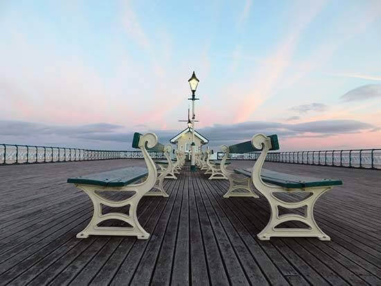 photo taken by a Nikon COOLPIX B500 camera of a peer with chairs on it