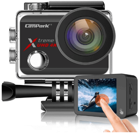 This is an image of front and backside of a black Campark X30 Action Camera