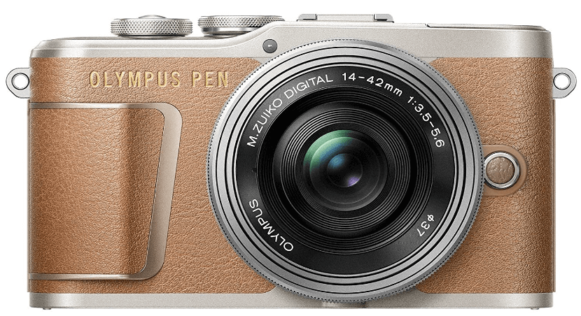 This is an image of a brown and silver Olympus PEN E-PL9 digital Camera with 16.1 Megapixel sensor and M.Zuiko 14-42 mm Zoom Lens