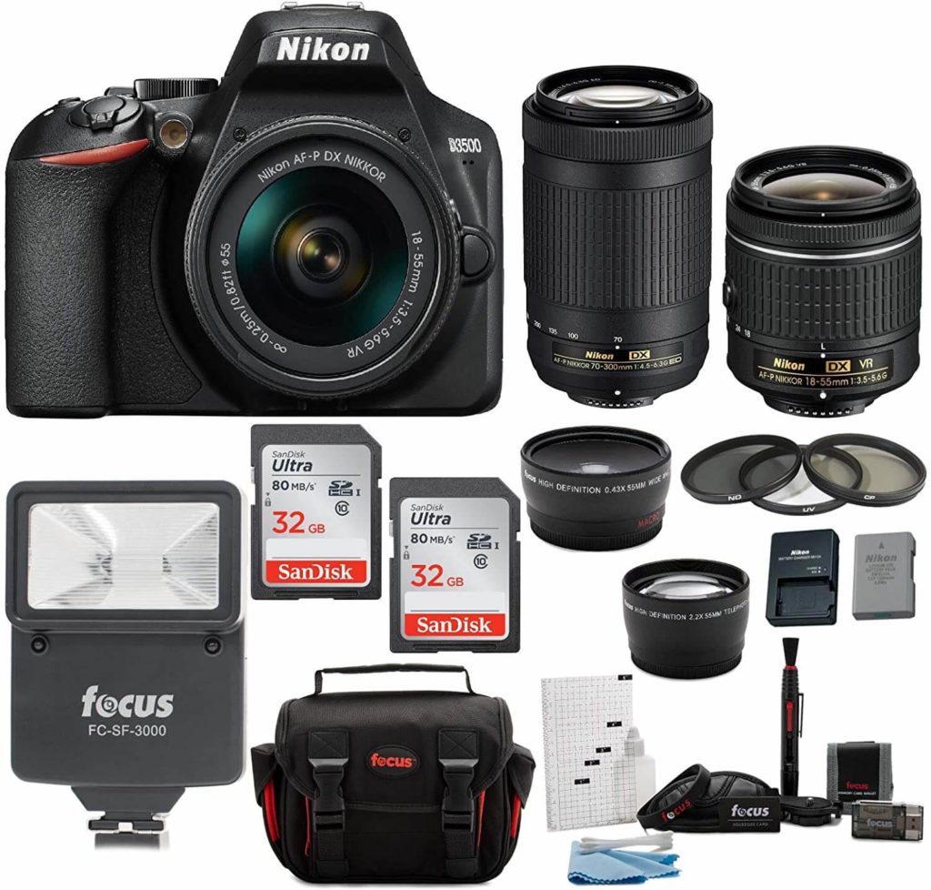 Nikon D3500, with camera accessories 