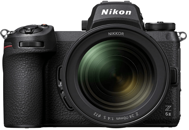 This is an image of a black Nikon Z 6II Mirrorless Camera with NIKKOR Z 24-70mm lens