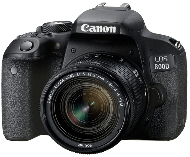 This is an image of a black Canon EOS 800D DSLR digital camera with 18-55 mm zoom