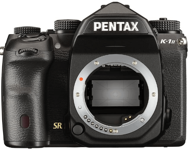 This is an image of a black Pentax K-1 Mark II digital camera with 36MP sensor