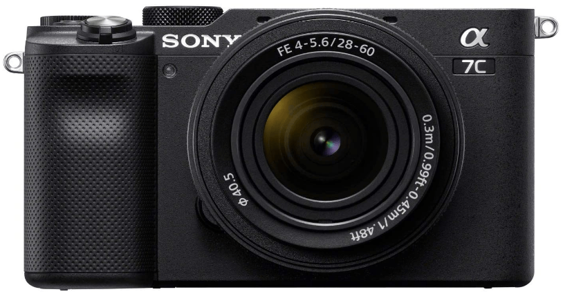 This is an image of a black Sony Alpha 7C Mirrorless digital Camera