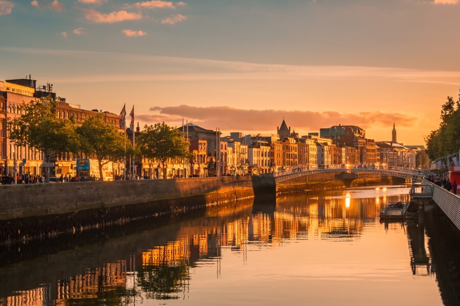 Golden hour picture of Dublin
