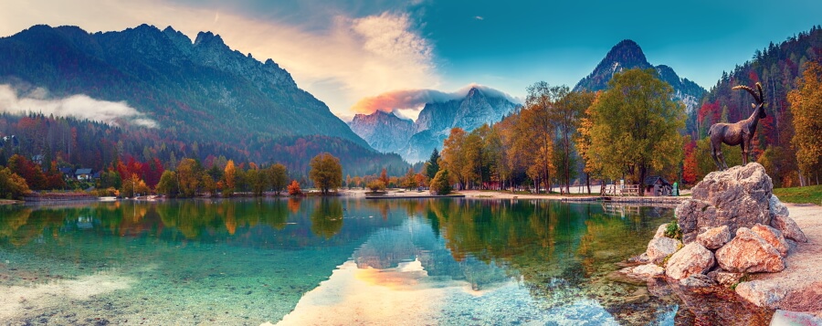 Landscape picture of a beautiful lake mirroring the sky