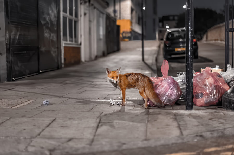 Picture of a fox caught at night in the streets of London