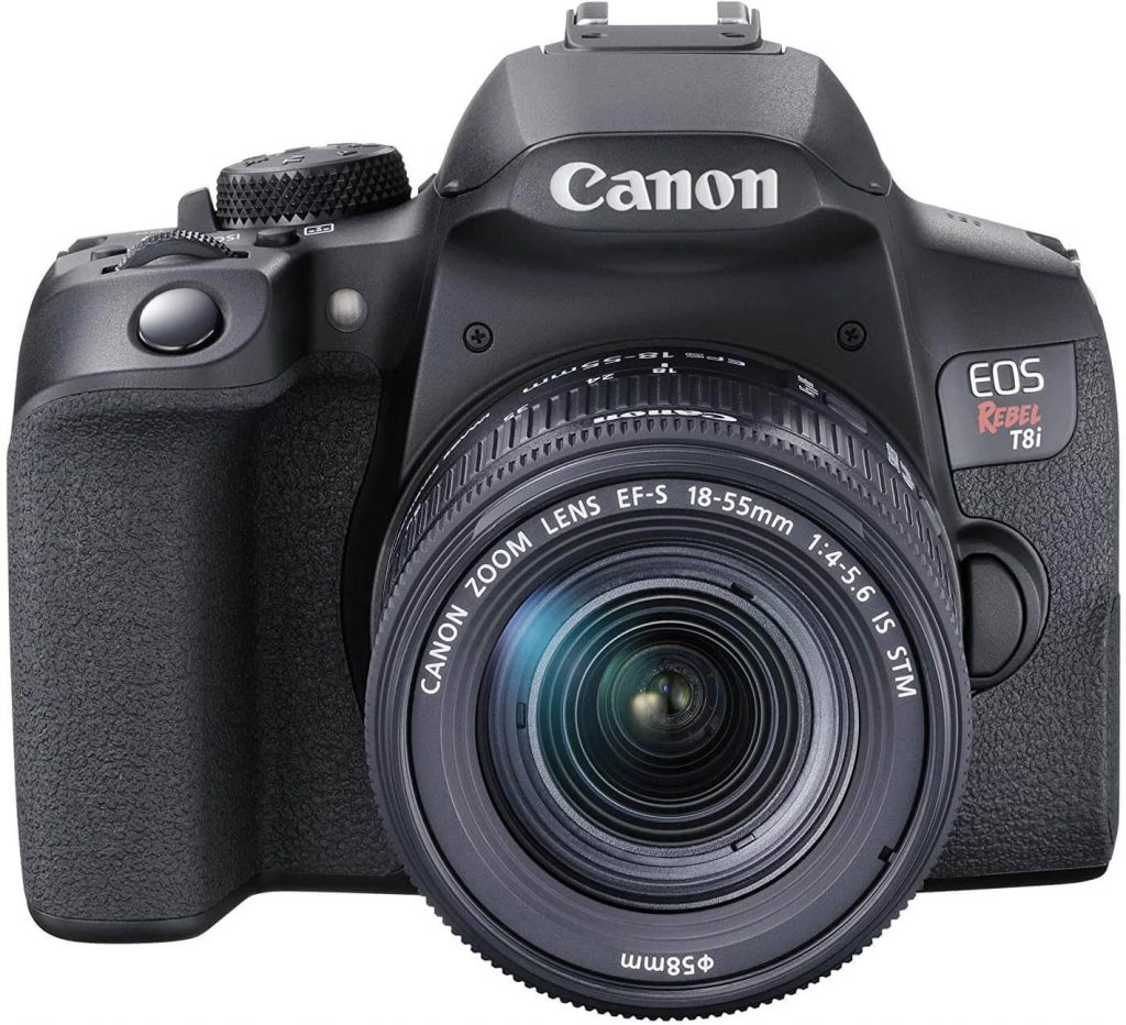 Canon EOS Rebel T8i camera (front view)